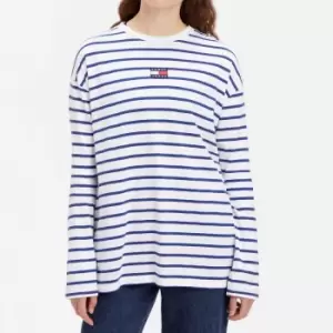 Image of Tommy Jeans Over Badge Striped Cotton-Jersey Top - M