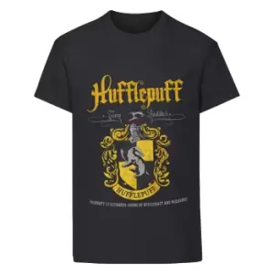 Image of Harry Potter Girls Hufflepuff Crest T-Shirt (12-13 Years) (Black)