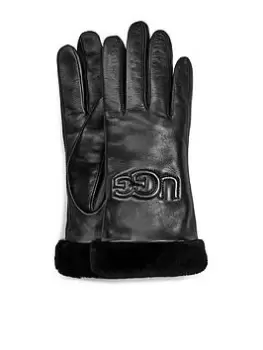 Image of UGG Classic Leather Logo Glove - Black, Size L, Women
