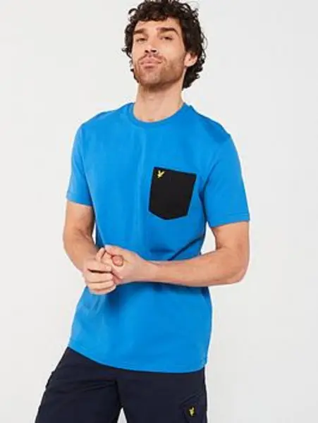 Image of Lyle & Scott Spring Blue / Jet Black Contrast Pocket T-Shirt Blue Male S 210119UK