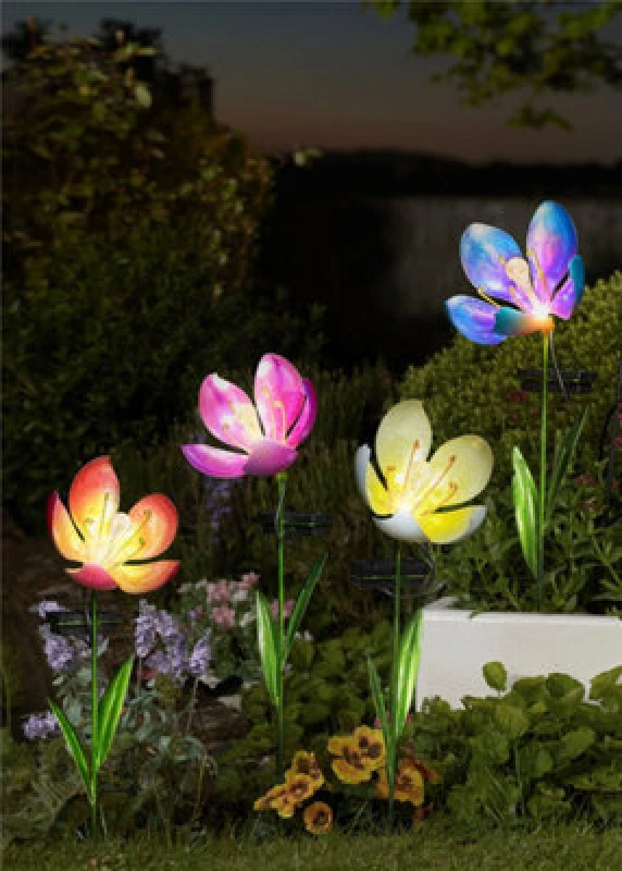 Image of SMART GARDEN 2 x Smart Garden Flower Bloom Blue Purple Glass Solar Stake Light Garden LED 1012553MO