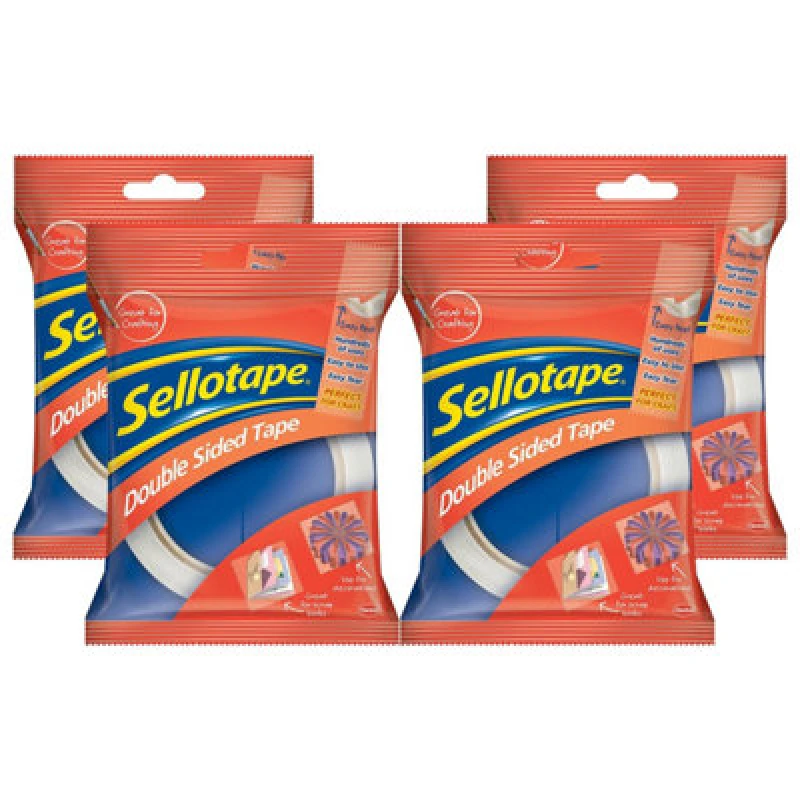 Image of Sellotape Double Sided Tape For Everyday Use With Easy Peel 12mmx33M, 4Pk