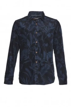 Image of Mens French Connection Overdyed Fumio Floral Corduroy Shirt Blue