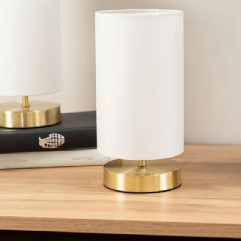 Image of ValueLights ValueLights Francis Brushed Gold Dimmable Touch Table Lamps with Fabric Shade in White White One Size Unisex 5016529269434