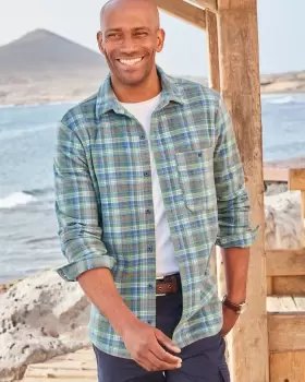 Image of Cotton Traders Mens Recycled Microfleece Check Shirt in Green