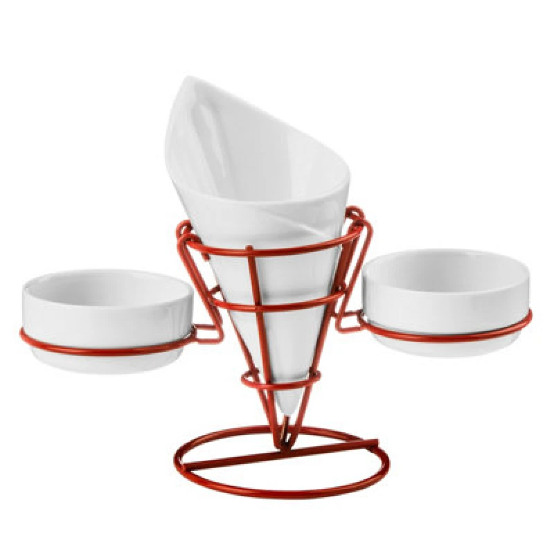 Image of Premier Housewares Red French Fry Cone With 2 Dip Dishes White
