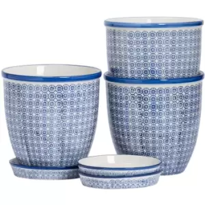 Image of Hand-Printed Plant Pots with Saucers - 20.5cm - Navy - Pack of 3 - Nicola Spring