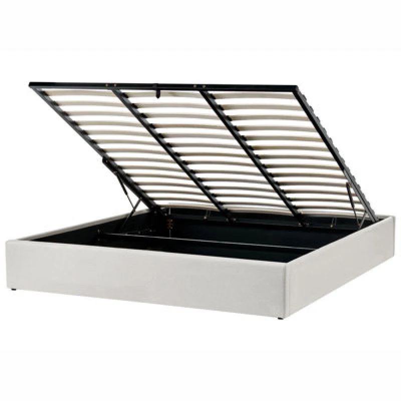 Image of Beliani Ottoman Bed Without Headboard Fabric Dinan 180 X 200 Cm (Eu Super King) Light Beige