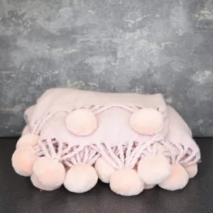 Image of WovenThrow With Pom Poms Pink 130cm