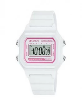 Image of Lorus Lorus White And Pink Detail Digital Dial White Silicone Strap Watch