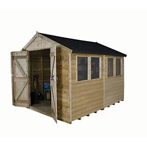 Image of Forest Garden 10 x 8ft Apex Tongue & Groove Pressure Treated Double Door Shed