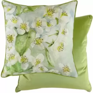 Image of Evans Lichfield - Blossoms Pear Floral Print Piped Edge Cushion Cover, Green, 43 x 43 Cm
