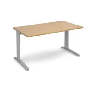 Image of Office Desk Rectangular Desk 1400mm Oak Tops With Silver Frames 800mm Depth TR10