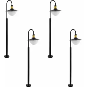 Image of 4 pack IP44 Outdoor Bollard Light Black & Gold Curved Arm Post 1x 60W E27