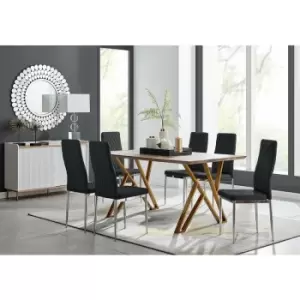 Image of Taranto Oak Effect Dining Table and 6 Black Milan Chairs - Black