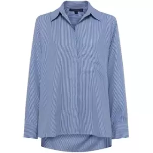 Image of French Connection Thin Stripe Relaxed Popover Shirt - Blue