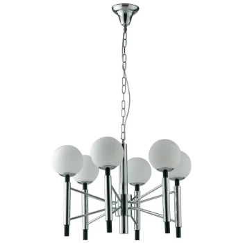 Image of Fan Europe Hammond - 6 Light Mutli Arm Globe Ceiling Pendant, Chrome, Opal, White, E14