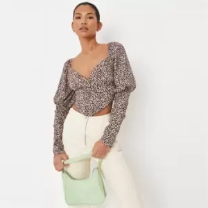 Image of Missguided Floral Ruched Sleeve Milkmaid Corset - Cream