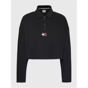 Image of Tommy Jeans Tjw Half Zip Bxy Crop Badge Polo - Black