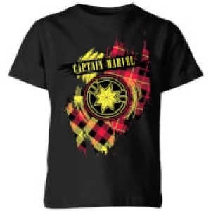 Image of Captain Marvel Tartan Patch Kids T-Shirt - Black - 3-4 Years