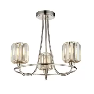 Image of Berenice 3 Light Multi Arm Glass Semi Flush Ceiling Lamp Bright Nickel