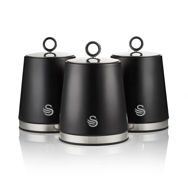Image of Swan Set of 3 Serenity Tea Coffee Sugar Canisters Black ONE SIZE