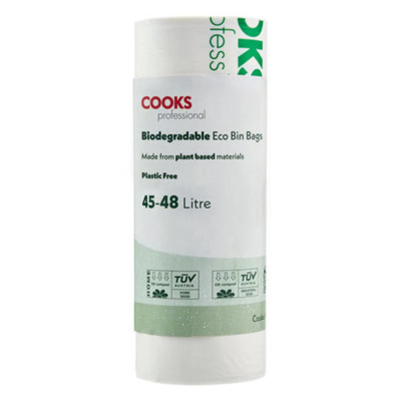 Image of Cooks Professional Biodegradable Compostable Bin Bags 45-48L - Eco-Friendly Plant-Based Garbage Or Recycling Liners - 25 Pack