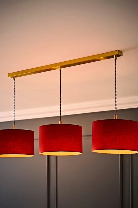 Image of ValueLights ValueLights Reni Drum Shade 3 Drop Bar Brushed Gold Diner Ceiling Pendant Light with Bulbs in Burnt Orange Burnt Orange One Size Unisex 50