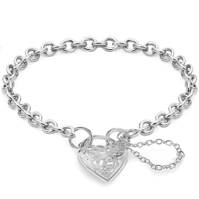 Image of Be You Sterling Silver Belcher Heart Padlock Bracelet Silver female 7.5inch