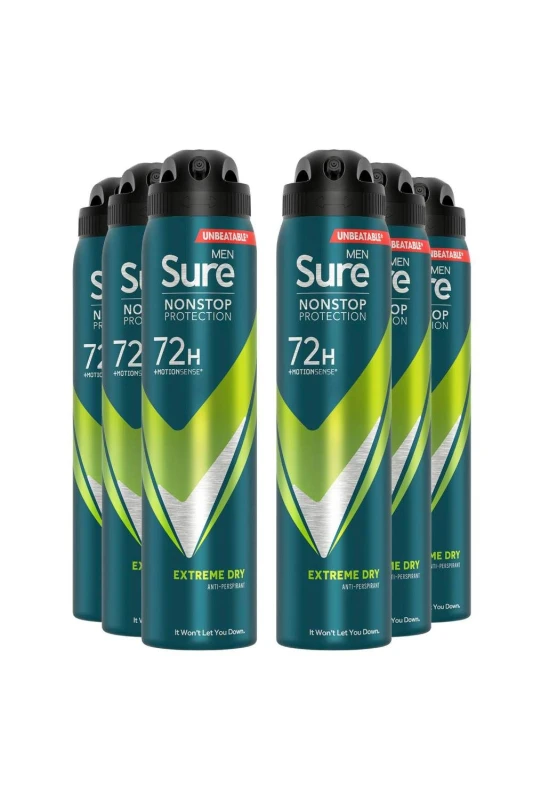 Image of Sure Men 'Antiperspirant' 72H Protection Extreme Dry Deodorant, 6x250ml White male