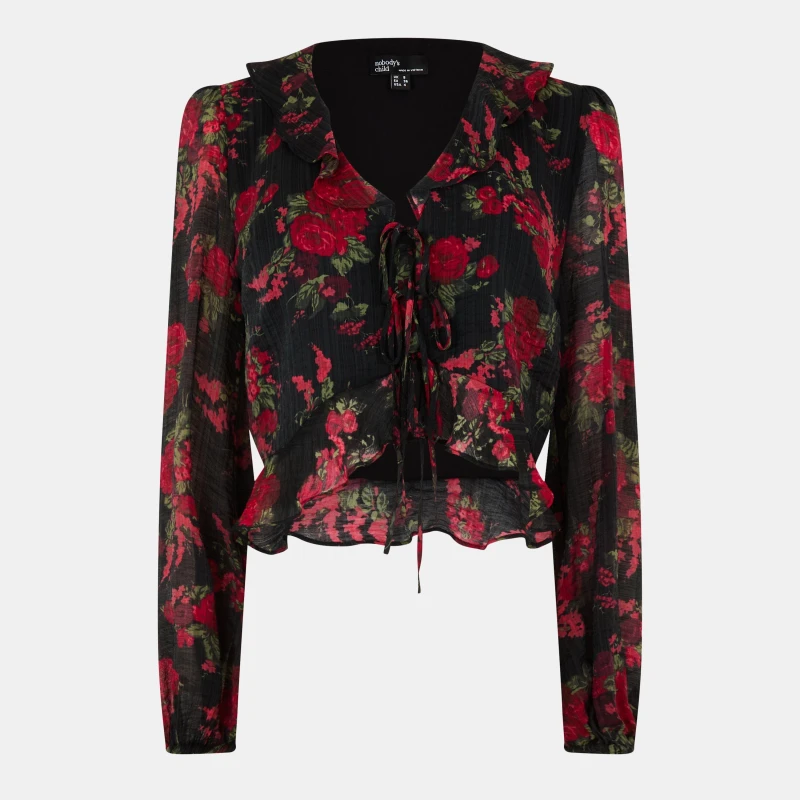 Image of Nobodys Child Womens NC Lotus Short-Sleeve Blouse Brown female 6 (2XS)