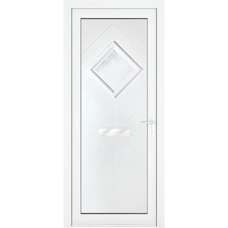 Image of Crystal Upvc Front Door Small Diamond Glass Hamburg White Left Hand 920 X 2090Mm Obscure Glass, White RD1LHHAM92209