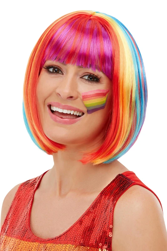 Image of Smiffys Rainbow Bob Wig, Multi-Coloured Multi unisex