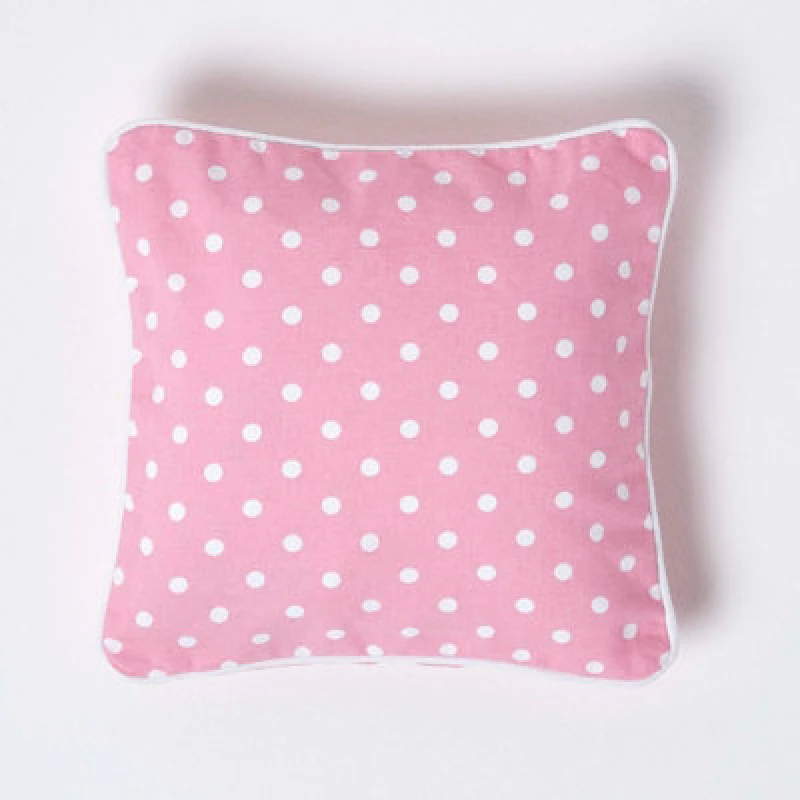 Image of Homescapes Cotton Pink Polka Dots Cushion Cover, 30 X 30 Cm