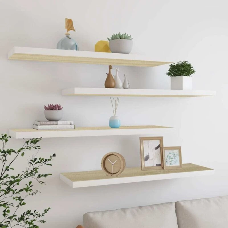 Image of VIDAXL Vidaxl - Floating Wall Shelves 4 pcs Oak and White 90x23.5x3.8cm mdf 8720286416853
