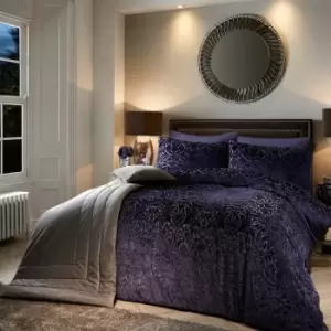 Image of Soiree Mirella Velvet Damask Weave Duvet Cover Set, Navy, King