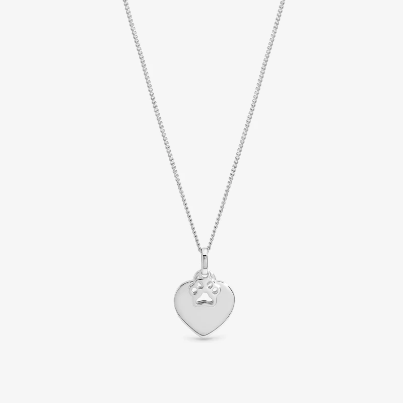 Image of Inicio Pawprint Charm Heart Pendant - Gift Pouch Silver female One Size