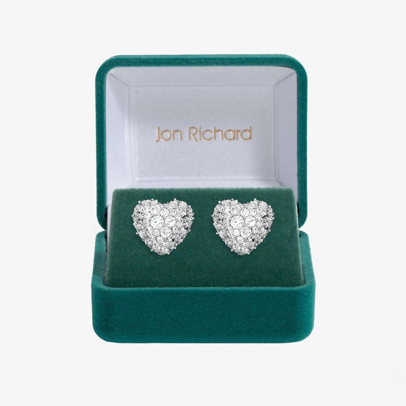 Image of Jon Richard Rhodium Plated Pave Heart Stud Earrings - Gift Box Silver female One Size