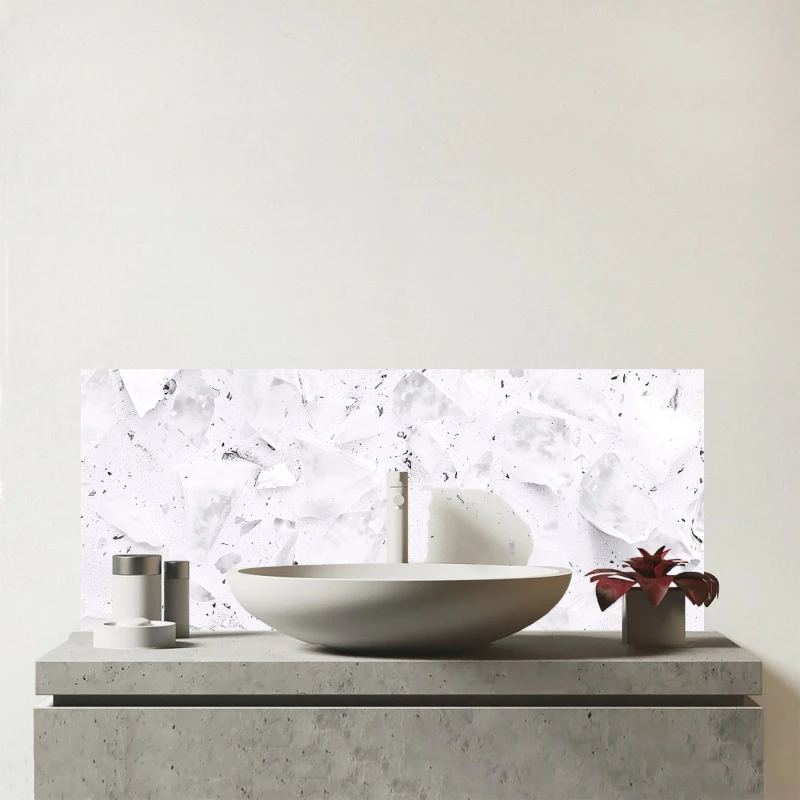 Image of Warren Reed - Designer Ice White Quartz Effect Glass Bathroom Splashback White Unisex