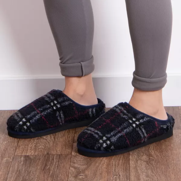 Image of totes Kids Borg Navy Check Bootie Slippers Navy