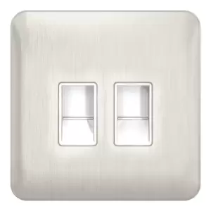 Image of Schneider Electric Lisse Screwless Deco - Double Data Socket, CAT5E, RJ45, GGBL7072C5WSSS, Stainless Steel with White Insert