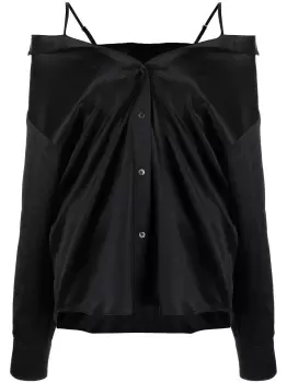 Image of ALEXANDER WANG WOMEN Off-shoulder Satin Shirt Black