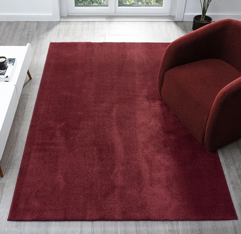 Image of Comfy Washable Low Pile Living Room Area Rug - Anti Slip Felt Backing Red 200Cm X 280Cm