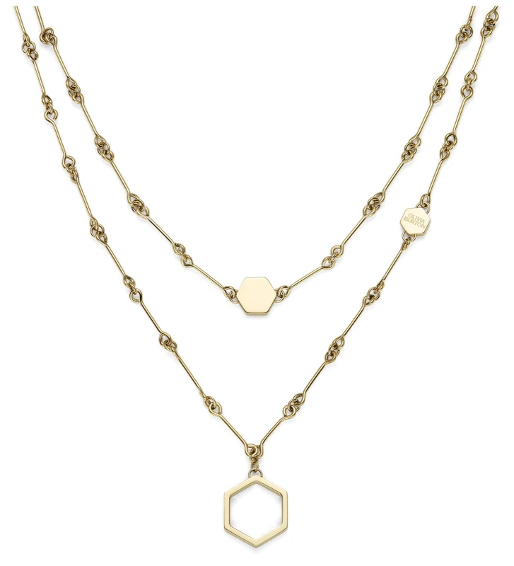 Image of Olivia Burton 24100306 Ladies Gold Honeycomb Double Chain Jewellery