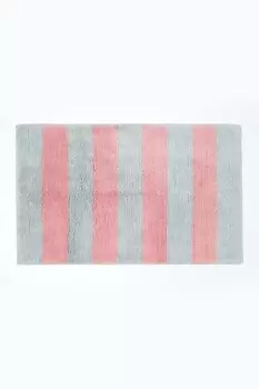 Image of Pink and Grey Striped Cotton Bath Mat
