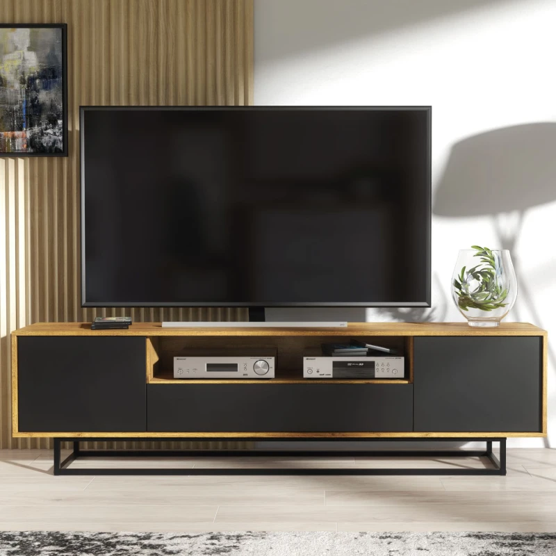 Image of Tv Unit 200Cm Sideboard Cabinet Cupboard TV Stand Living Room Oak&black