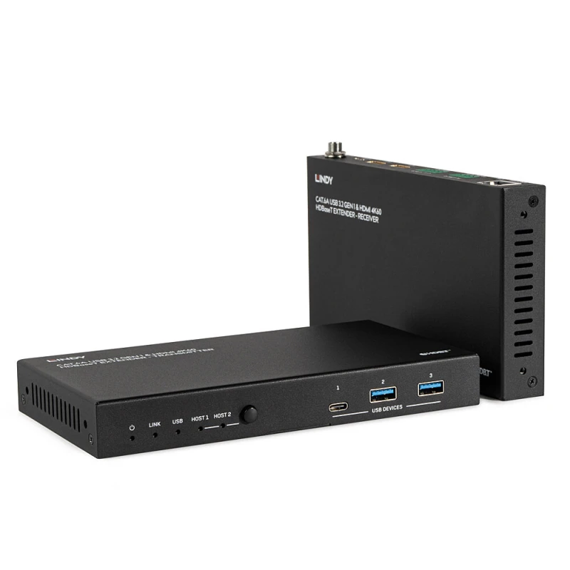 Image of Lindy 100m Cat.6A 2 Host USB 3.2 Gen 1 & HDMI 4K60 HDBaseT Extende