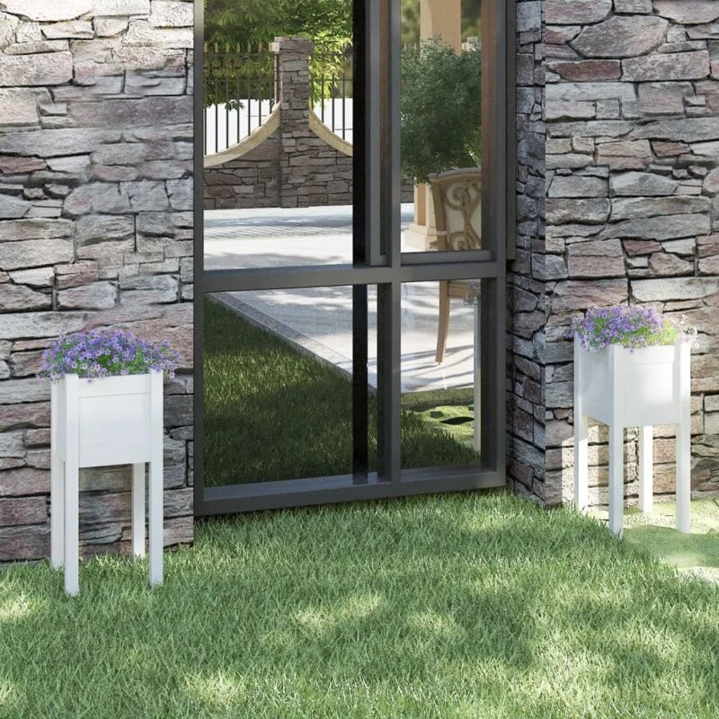 Image of VIDAXL Garden Planters 2 pcs White 31x31x70cm Solid Pinewood vidaXL 8720286815137