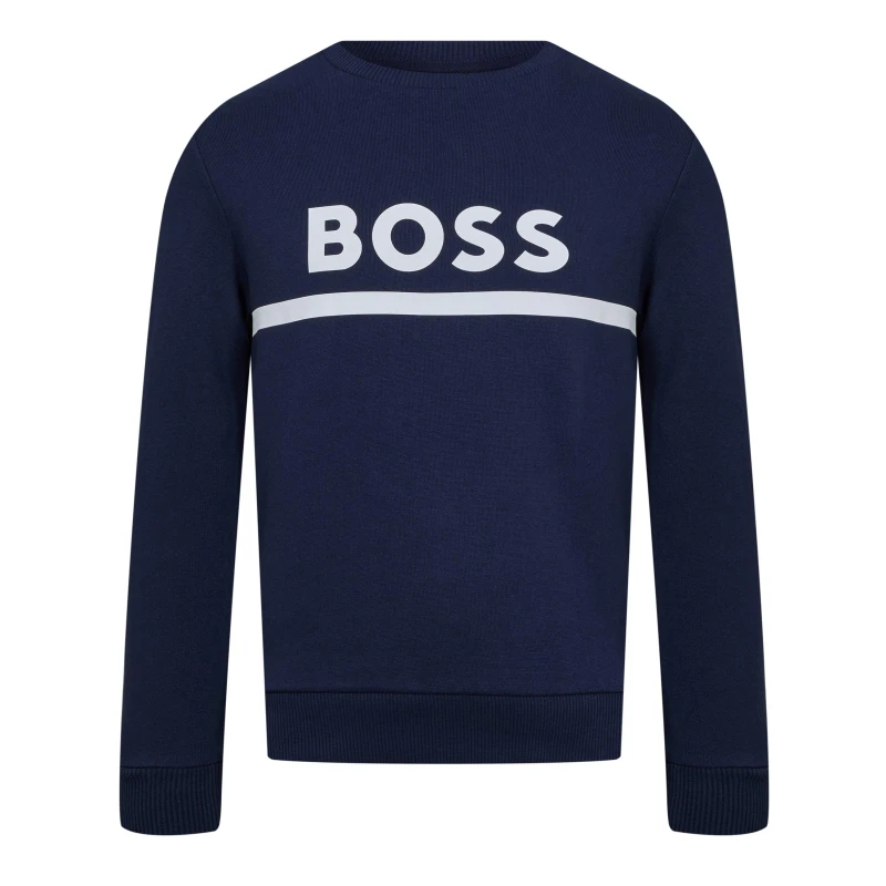 Image of Boss Logo Crew Neck Sweatshirt Junior Boys - Blue Blue 9 - 10 Years