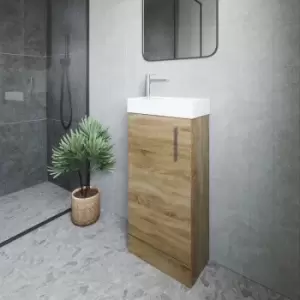 Image of Vault Floor Standing 1-Door Vanity Unit with Basin 400mm Wide - Natural Oak - Nuie